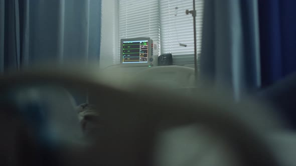 Mom Sitting Hospital Ward at Sick Sleeping Daughter After Surgery Portrait alt