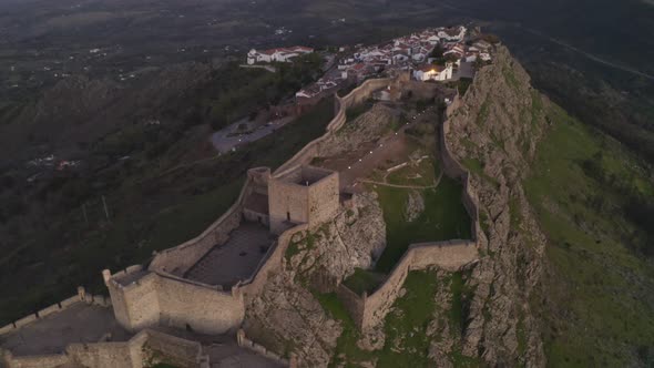Aerial Drone View of Marvao and The Beautiful Landscape of Serra De Sao Mamede Mountains alt