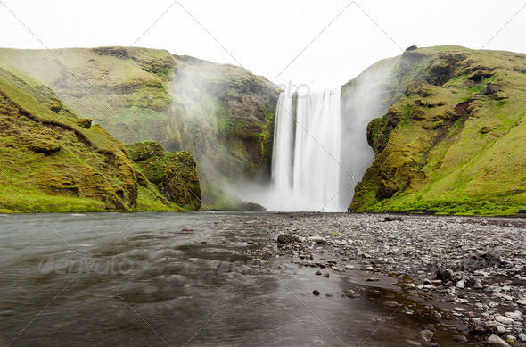 Skogafoss waterfall, Iceland - Stock Photo - Images