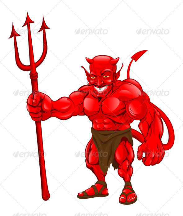 Devil standing with pitchfork