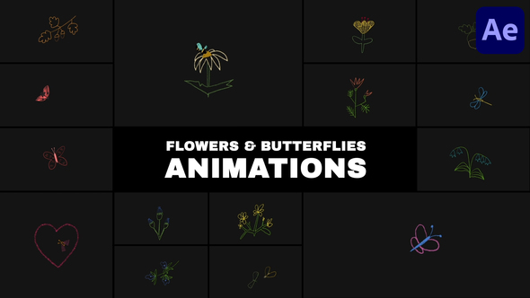 Flowers and Butterflies Animations for After Effects Elements template preview