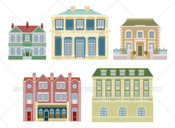 Luxury old fashioned houses buildings - Buildings Objects