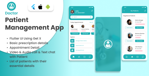 PatientManagement - Flutter template | Doctor App - List of appointments, Manage patients, Chat/Audi