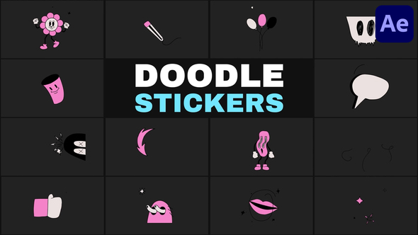 Doodle Animated Stickers for After Effects Elements template preview