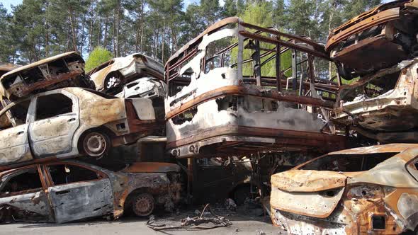 Shot and Burned Cars After the Fighting in the City of Irpin Ukraine alt