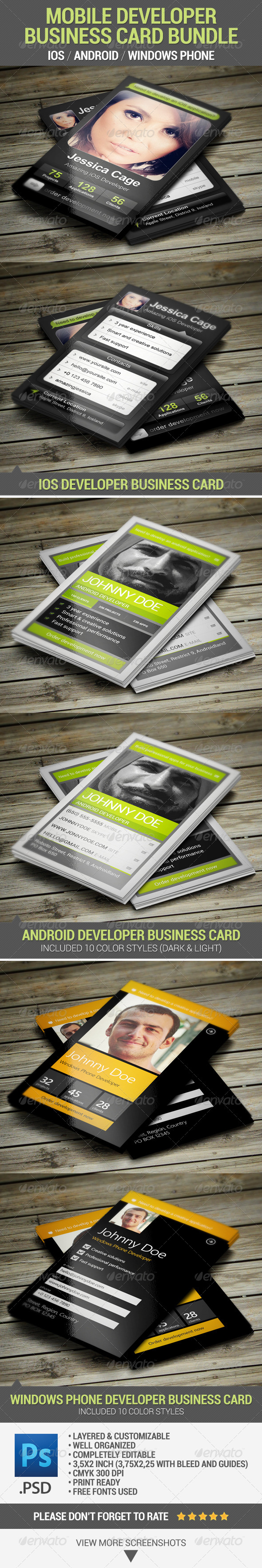 Mobile Developer Business Card Bundle - Industry Specific Business Cards