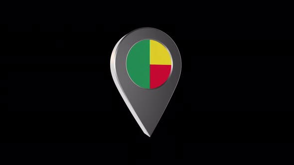 3d Animation Map Navigation Pointer With Benin Flag With Alpha Channel  - 4K alt