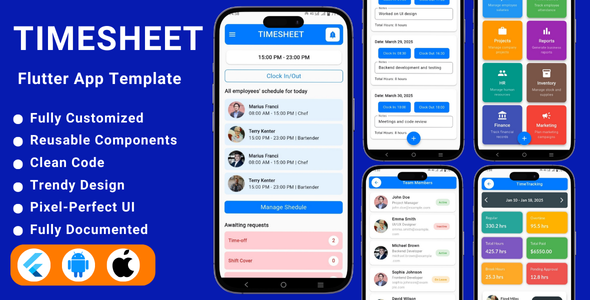 Timesheet App Flutter Template | Employee Timesheet app | Employee Time Tracking App