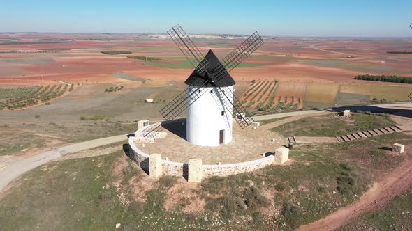 Aerial view of windmills in the countryside in Spain
