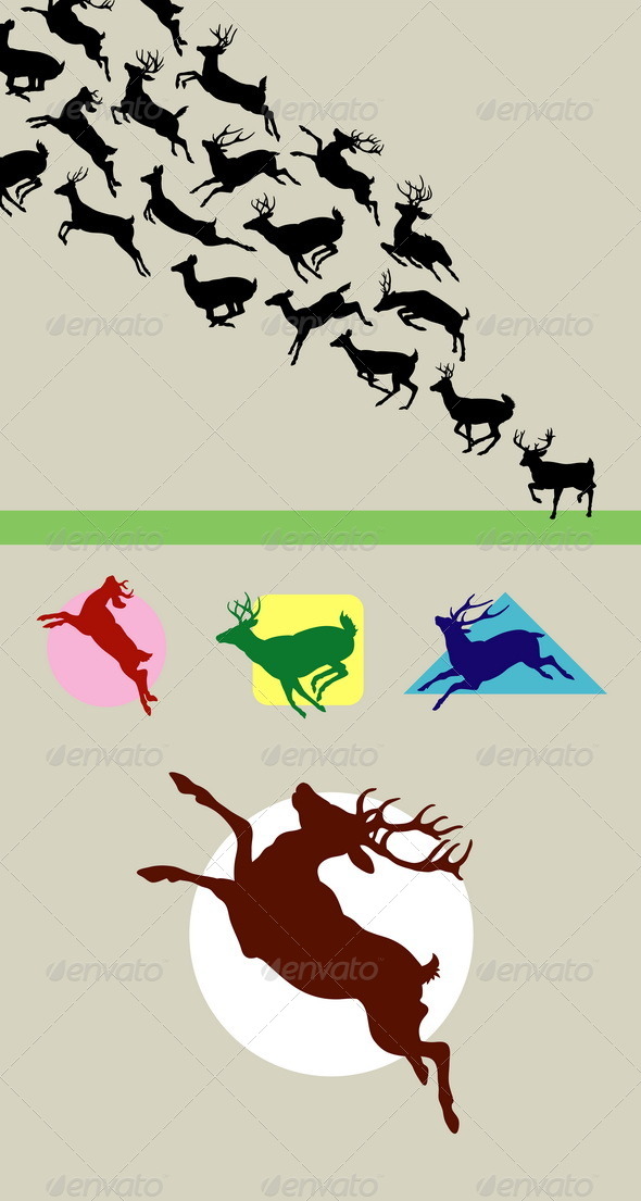 Deer Running Silhouettes - Animals Characters