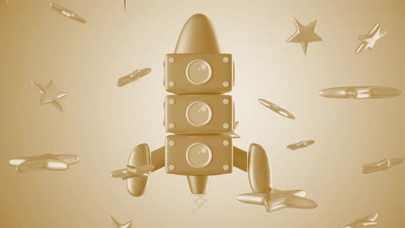 Rocket Toy Flyng Among Stars 3d Yellow Kids Background