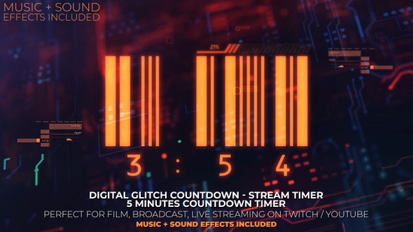 Digital Glitch Countdown 5 Minutes + Music and Sound alt