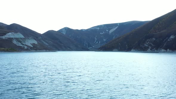 Surface of the Water the Blue Water Lake Small Wave with Height of Bird's Flight alt