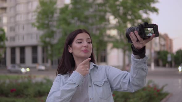 Woman Blogger Filming Video Content for Vlog Freelancer Content Maker