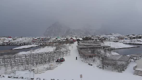 Henningsvaer Stockfish under the fog