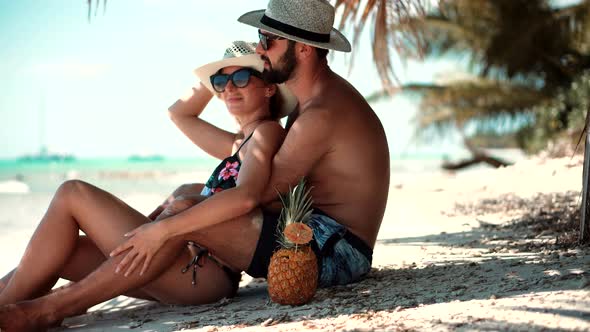 Idyllic Holidays On Caribbean Dominican Republic Saona Island. Turquoise Ocean On Saona Island. alt