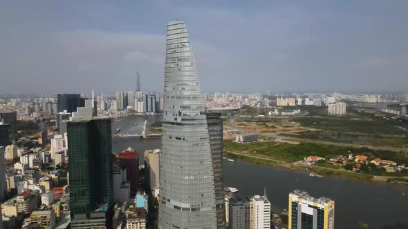 Ho Chi Minh, Vietnam. Aerial View of Bitexco Financial Tower and District 1 Riverfront Skyscrapers a alt