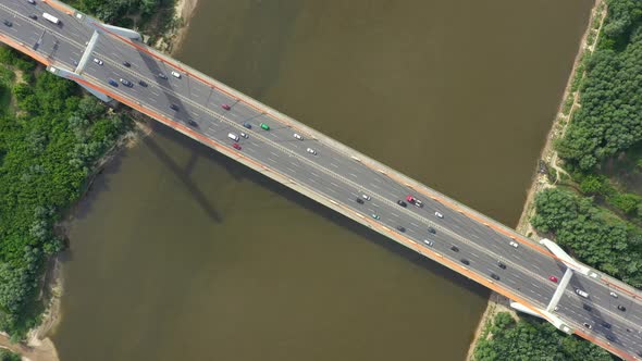 Drone view landscape highway bridge over river. Areal view city road landscape alt