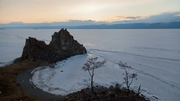 Lake Baikal Nature Cape Burkhan Sunset  alt