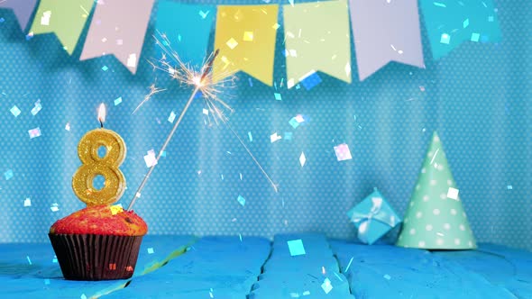 Happy Birthday Video Card With Number 8. A Beautiful Background For Congratulations