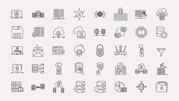 Database and Security Line Icons Elements template preview
