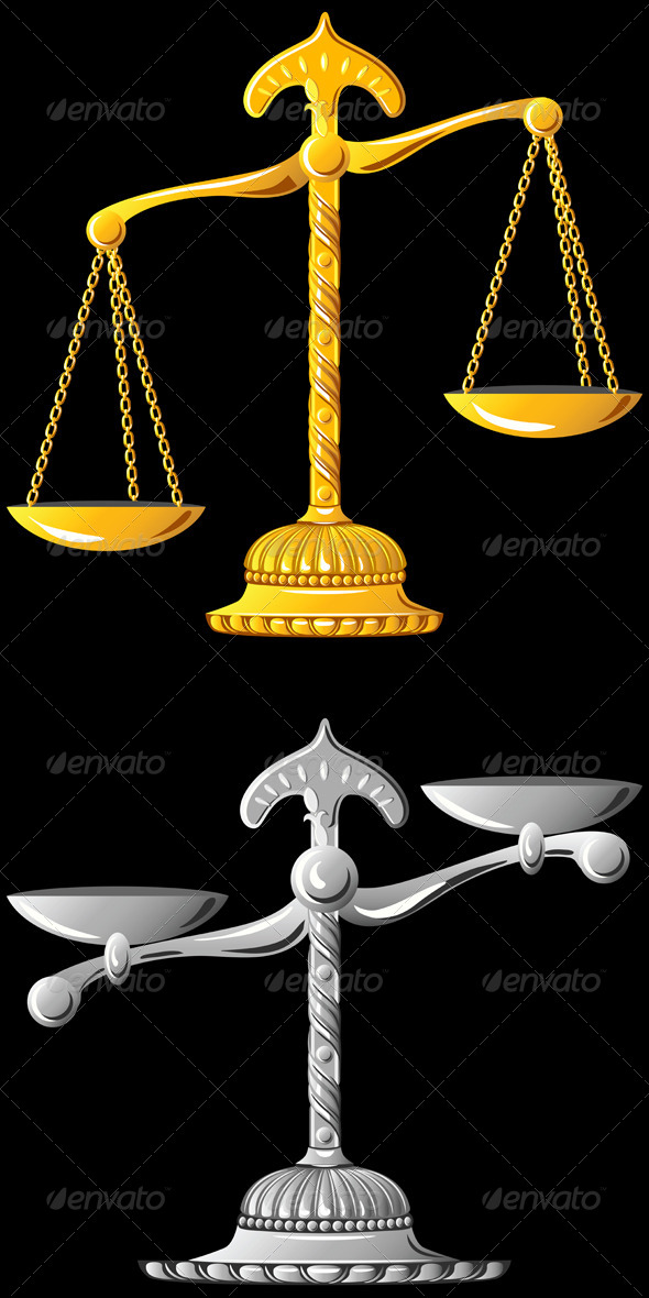 Vector Gold and Silver Scales of Justice - Man-made Objects Objects