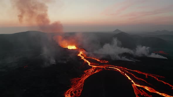 Panorama Curve Shot of Active Volcano Eruption, Stock Footage | VideoHive