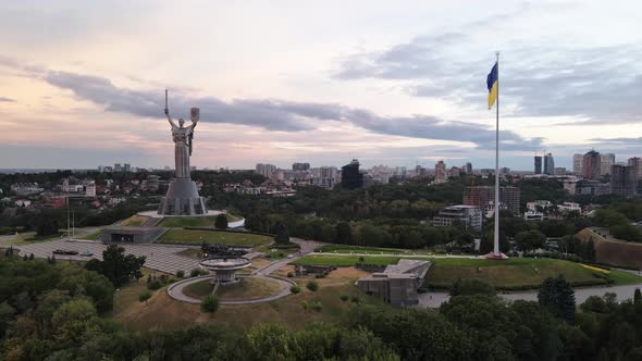 Kyiv - National Flag of Ukraine By Day. Aerial View. Kiev alt