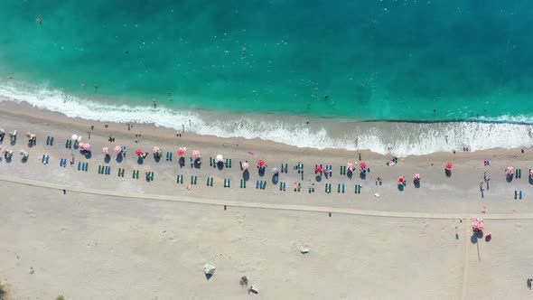 Sandy Beach Top View. Aerial View From Flying Drone