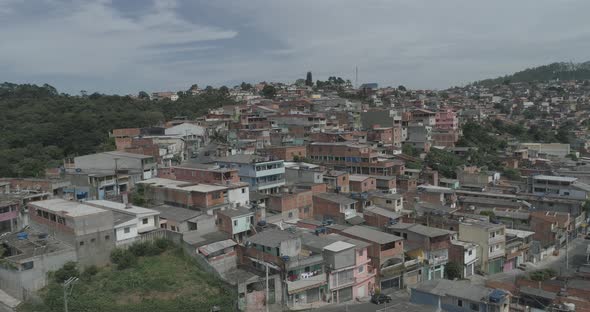 Long aerial shot over Brazilian poor community