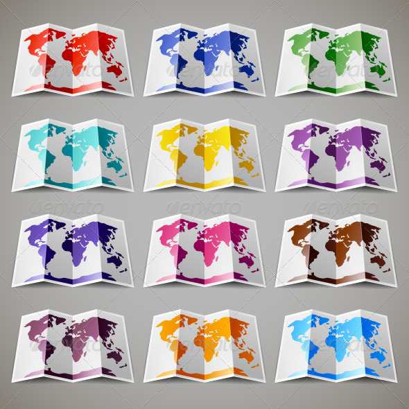 Set of Colored Maps of the World - Travel Conceptual