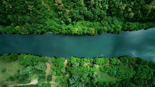 Aerial view of a person doing Kayak in Karlovac province, Croatia. alt