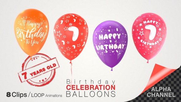  7th Birthday Celebration Balloons / Seven Years Old alt