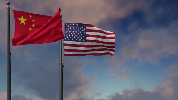 China  Flag Waving Along With The National Flag Of The USA - 4K alt