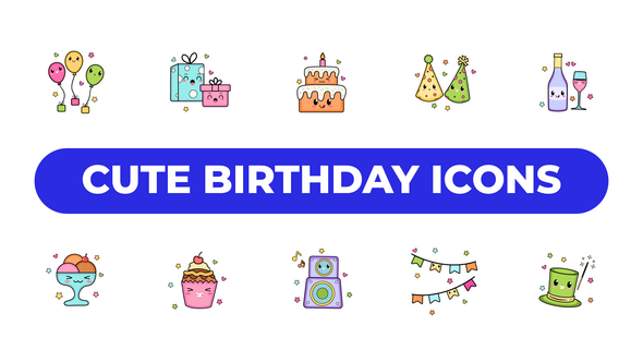 Cute Birthday Icons Elements template preview