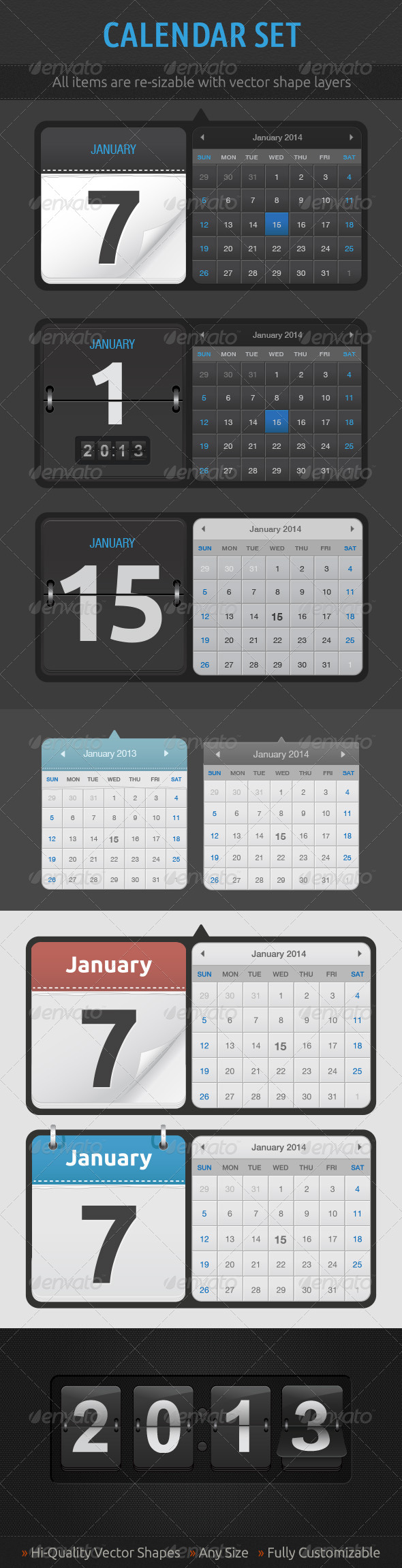 Calendar Set - Web Elements Vectors