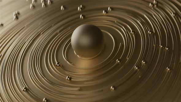 Curly Golden Abstract in Circle Lines Together with Particles on Blurred Bokeh Background