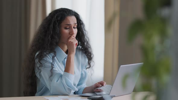 Worried Upset Young Businesswoman Accountant Bookkeeper Bank Worker Feel Stressed About High Tax alt