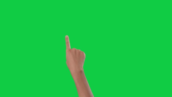 Asian woman hand touching, clicking, zoom in, zoom out, and swiping on chroma key green screen