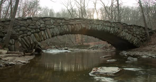 Boulder Bridge - Rock Creek Park - Washington, D.C. - Winter - Sunset - Time lapse alt