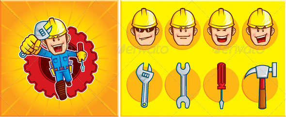 Repair Man Mascot - Characters Vectors