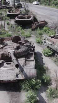Vertical Video of a Destroyed Russian Military Equipment During the War in Ukraine alt