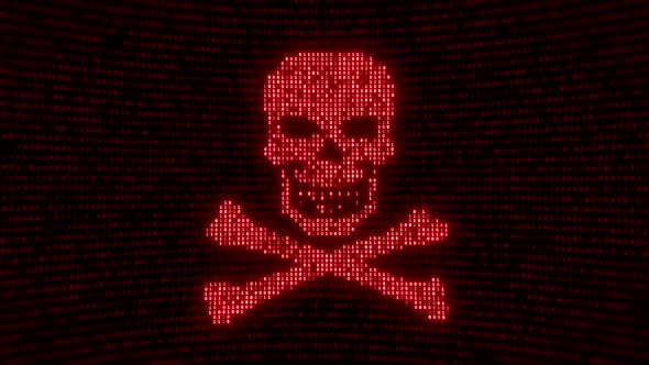 Skull shape with noise and glitching. Internet piracy and online security  alt