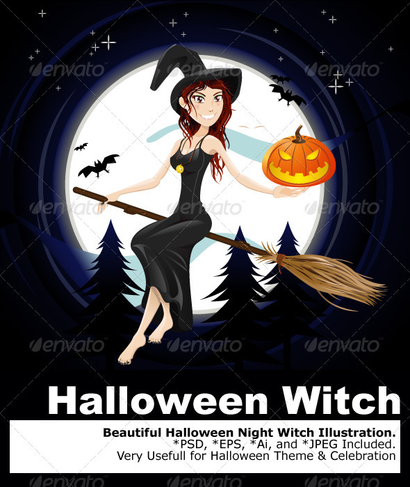 Halloween Night Witch - Characters Vectors