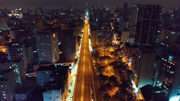 Night downtown Sao Paulo Brazil. Downtown district at night life scenery. alt