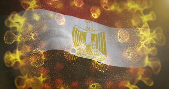 Egypt Flag With Corona Virus Bacteria Centered 4K alt