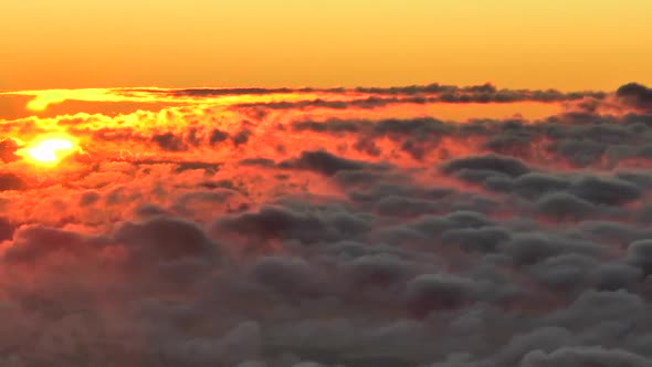 Colorful sunset clouds. Unique, real aerial footage.