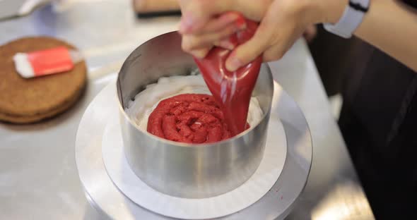 Squeeze Raspberry Jam on a Cake, Stock Footage | VideoHive