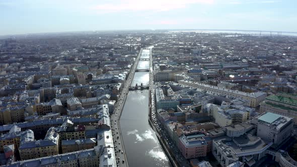 Aerial View at Fontain River and Canals of St. Petersburg