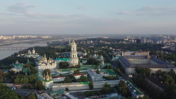 Drone footage Aerial view of Kiev Pechersk Lavra in Kyiv Kiev, Ukraine.  alt
